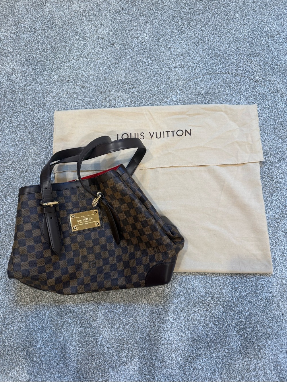 Louis Vuitton Damier Ebene Shoulder Bag with Red Lining
